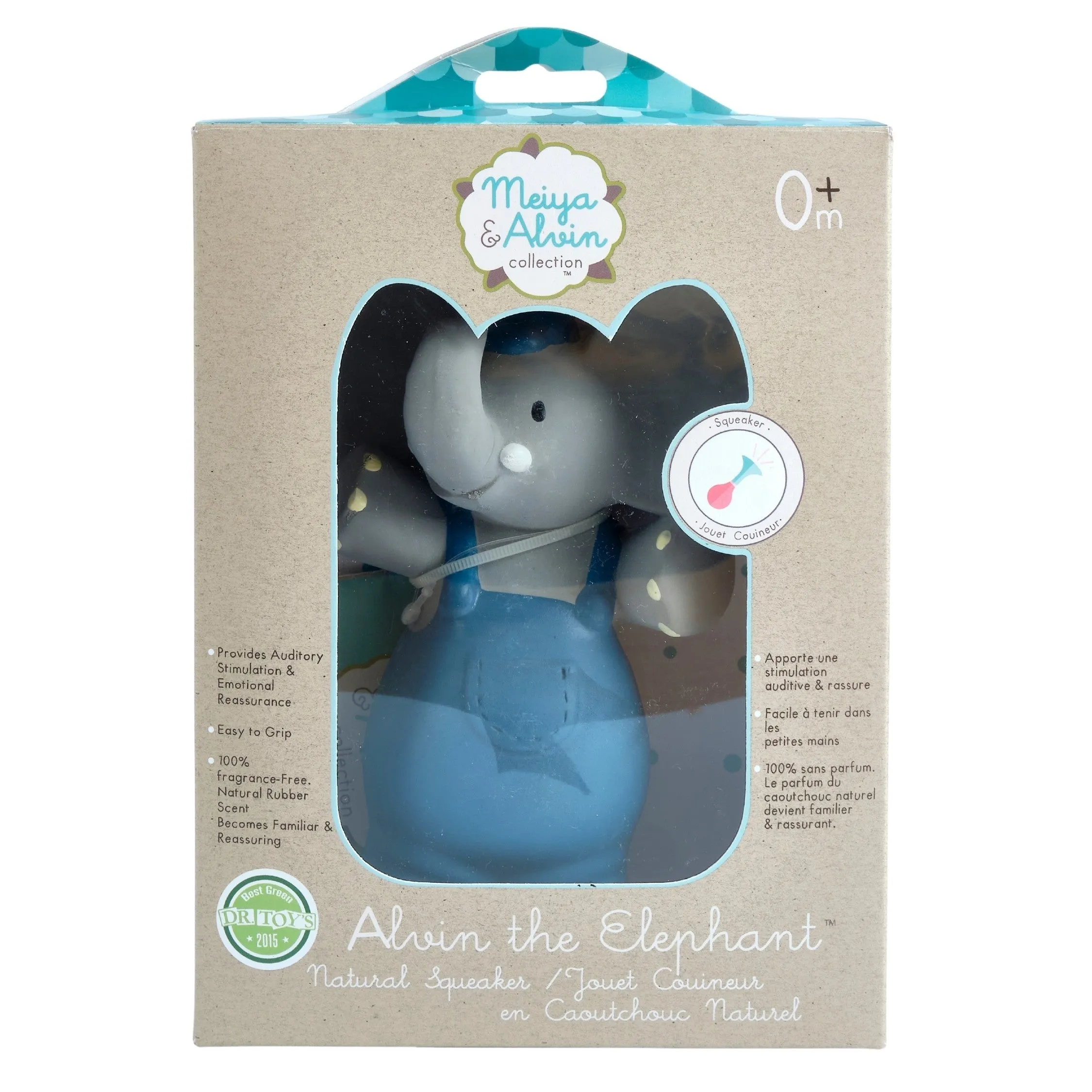 Alvin the Elephant all Organic Rubber Baby Squeaker Teething Toy