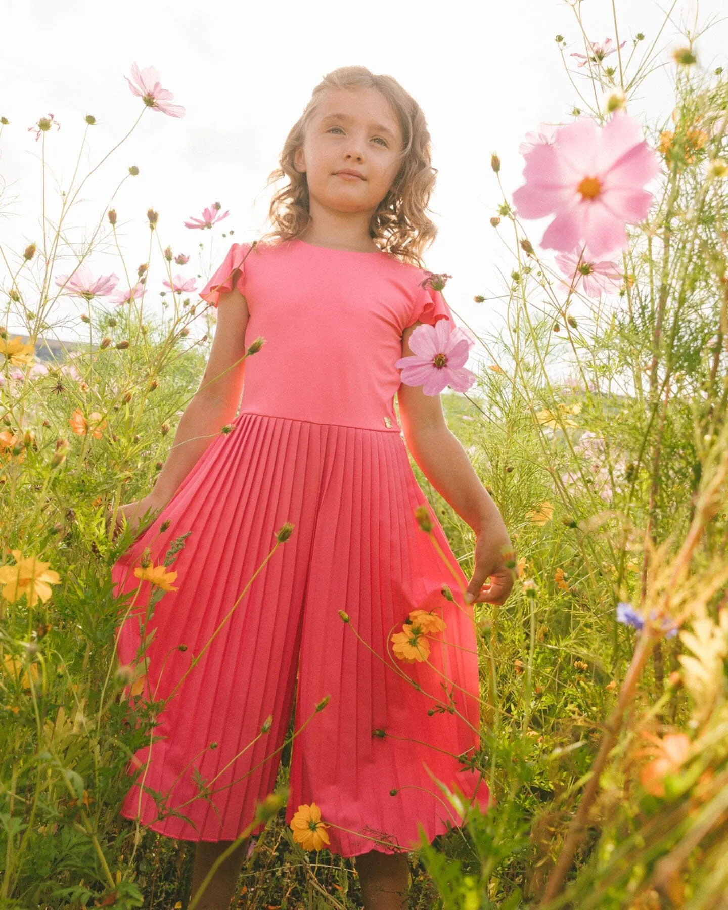 Bi-Material Pleated Wide Leg Jumpsuit Candy Pink
