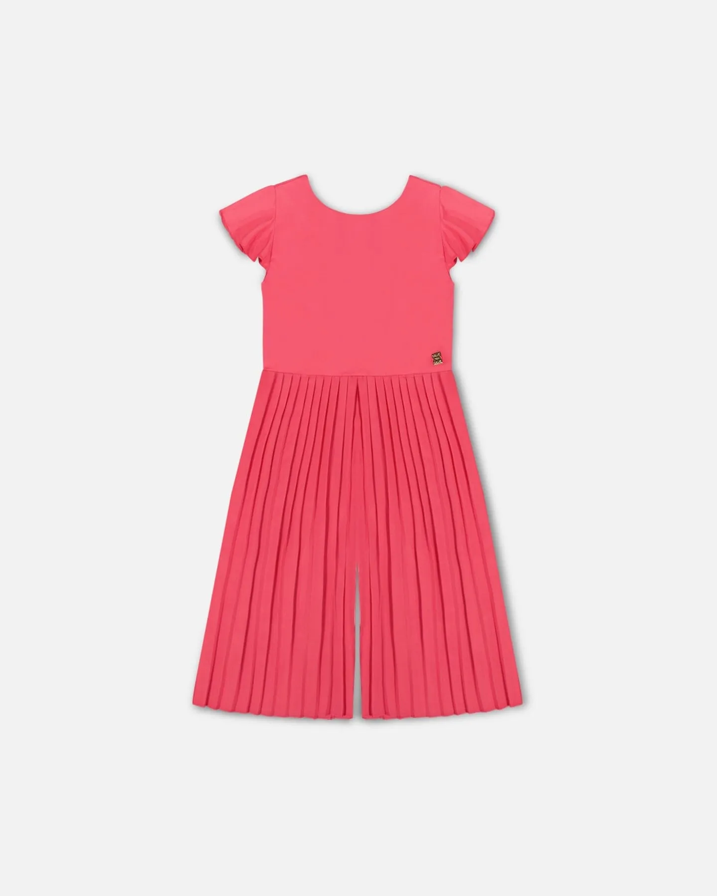 Bi-Material Pleated Wide Leg Jumpsuit Candy Pink