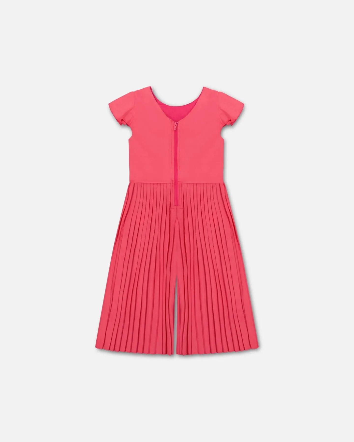 Bi-Material Pleated Wide Leg Jumpsuit Candy Pink