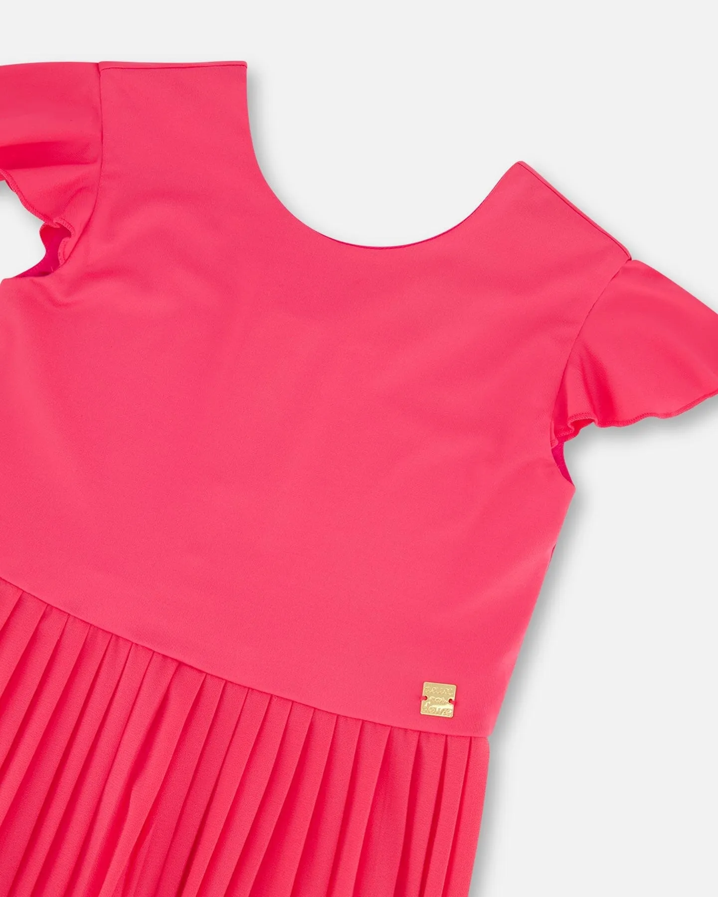 Bi-Material Pleated Wide Leg Jumpsuit Candy Pink