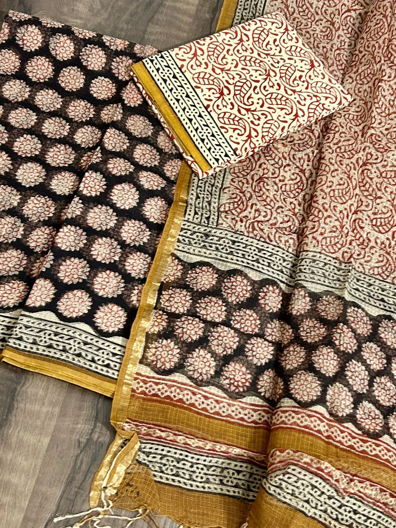 Black Kota Doria Hand BlockPrint Dress Material