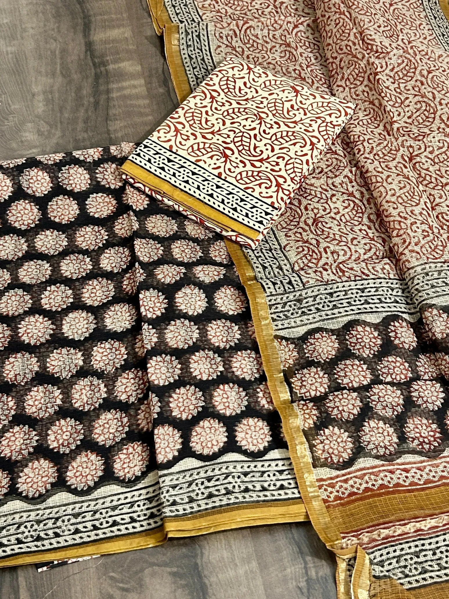 Black Kota Doria Hand BlockPrint Dress Material