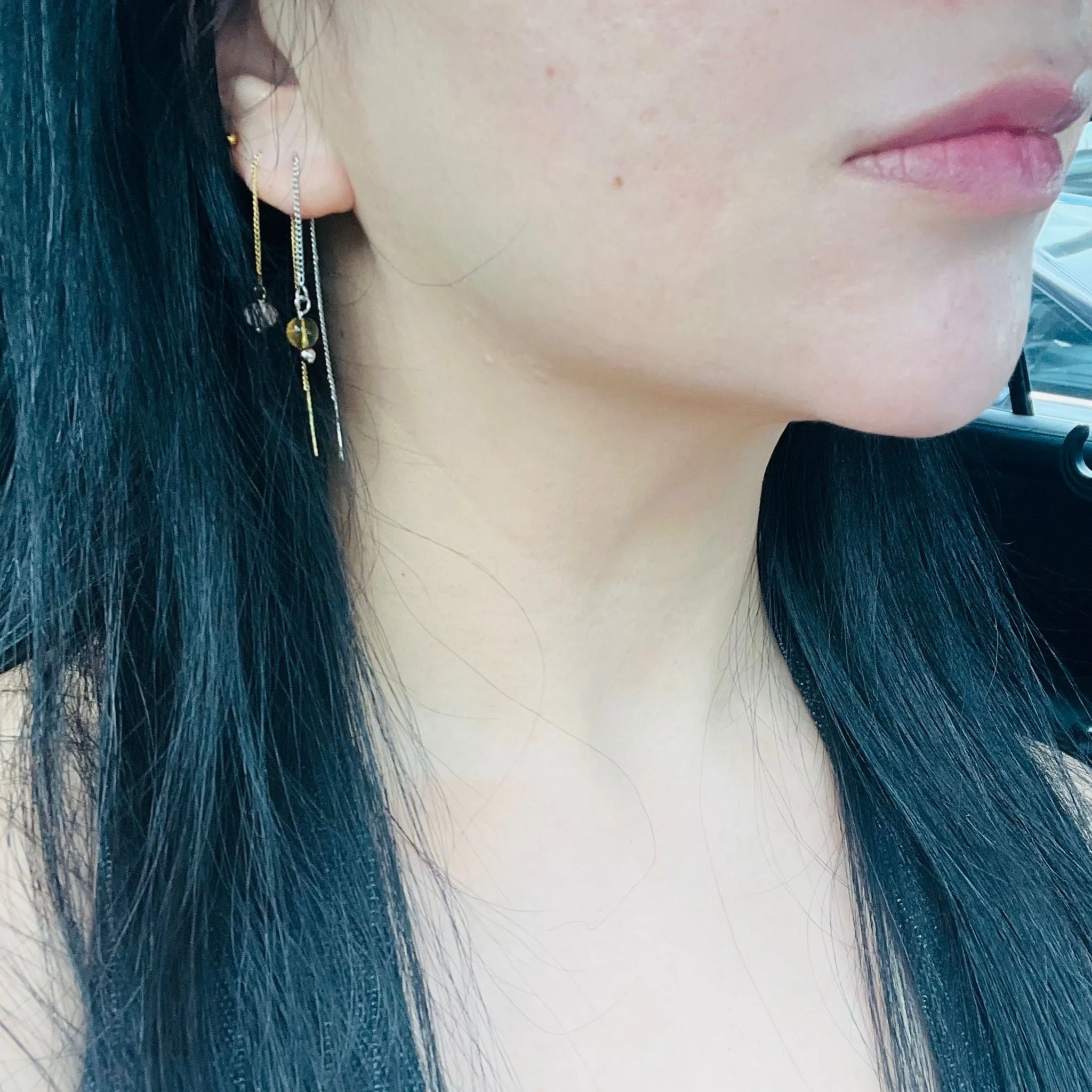 Blue Amber Thread Earrings SHW