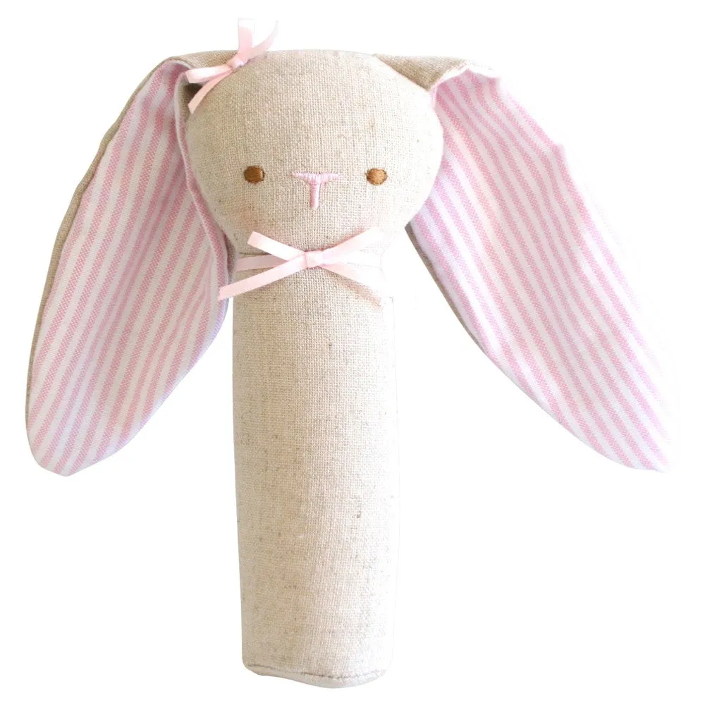 Bunny Rattle & Squeaker Linen (Pink)