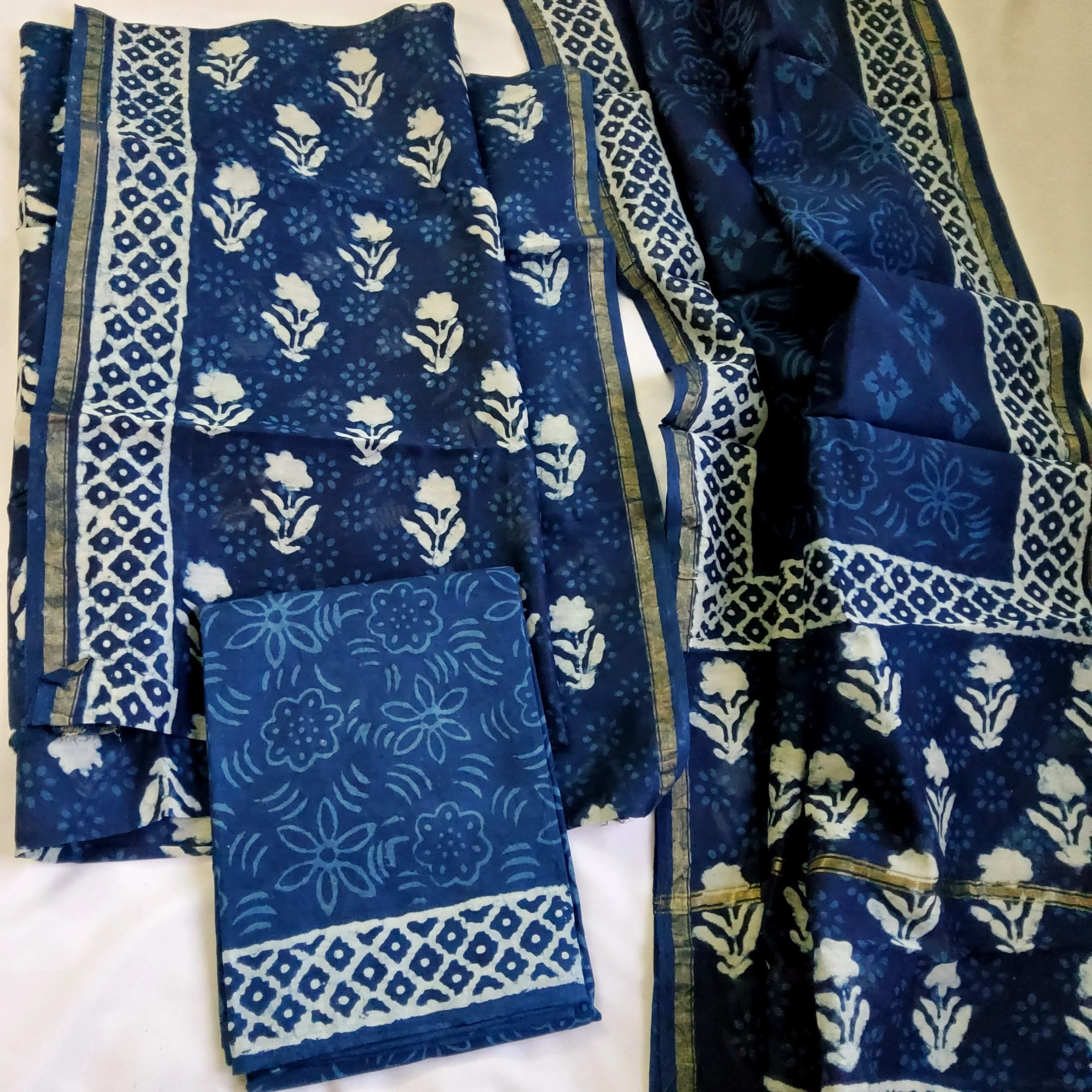 Chanderi Silk Cotton Hand BlockPrint Dress Material