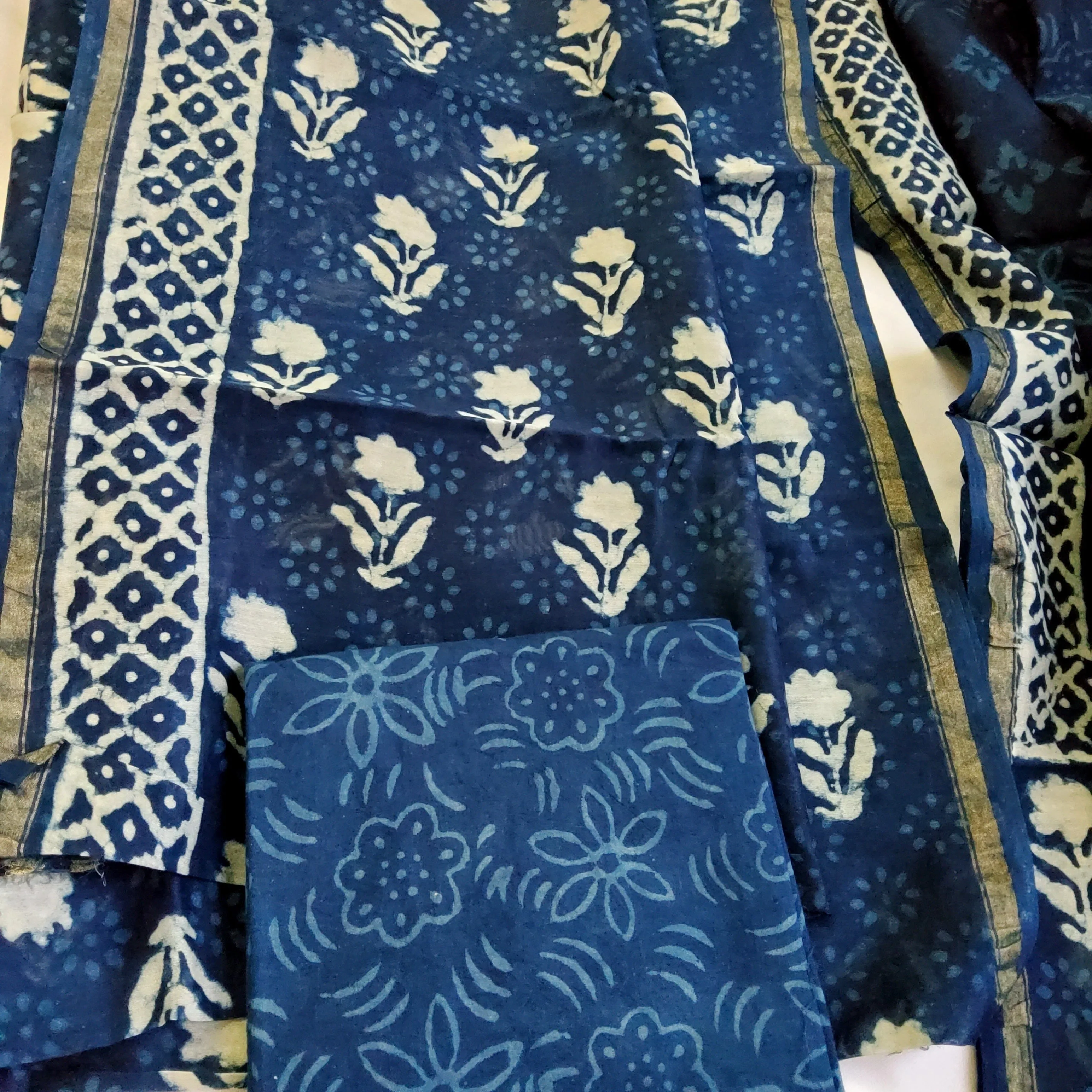 Chanderi Silk Cotton Hand BlockPrint Dress Material