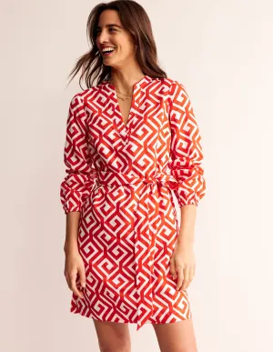 Cleo Linen Tie Waist Dress-Flame Scarlet, Maze