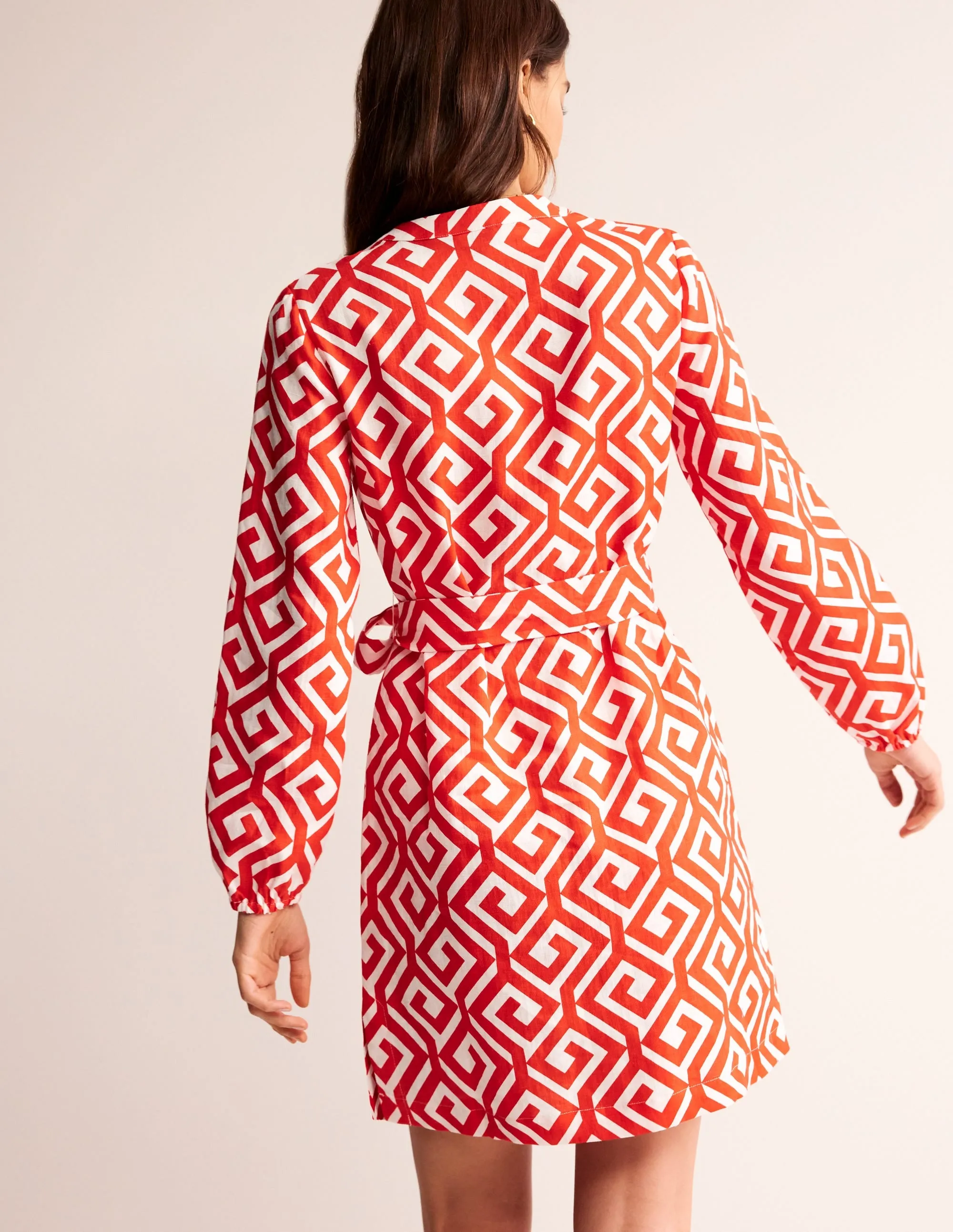 Cleo Linen Tie Waist Dress-Flame Scarlet, Maze