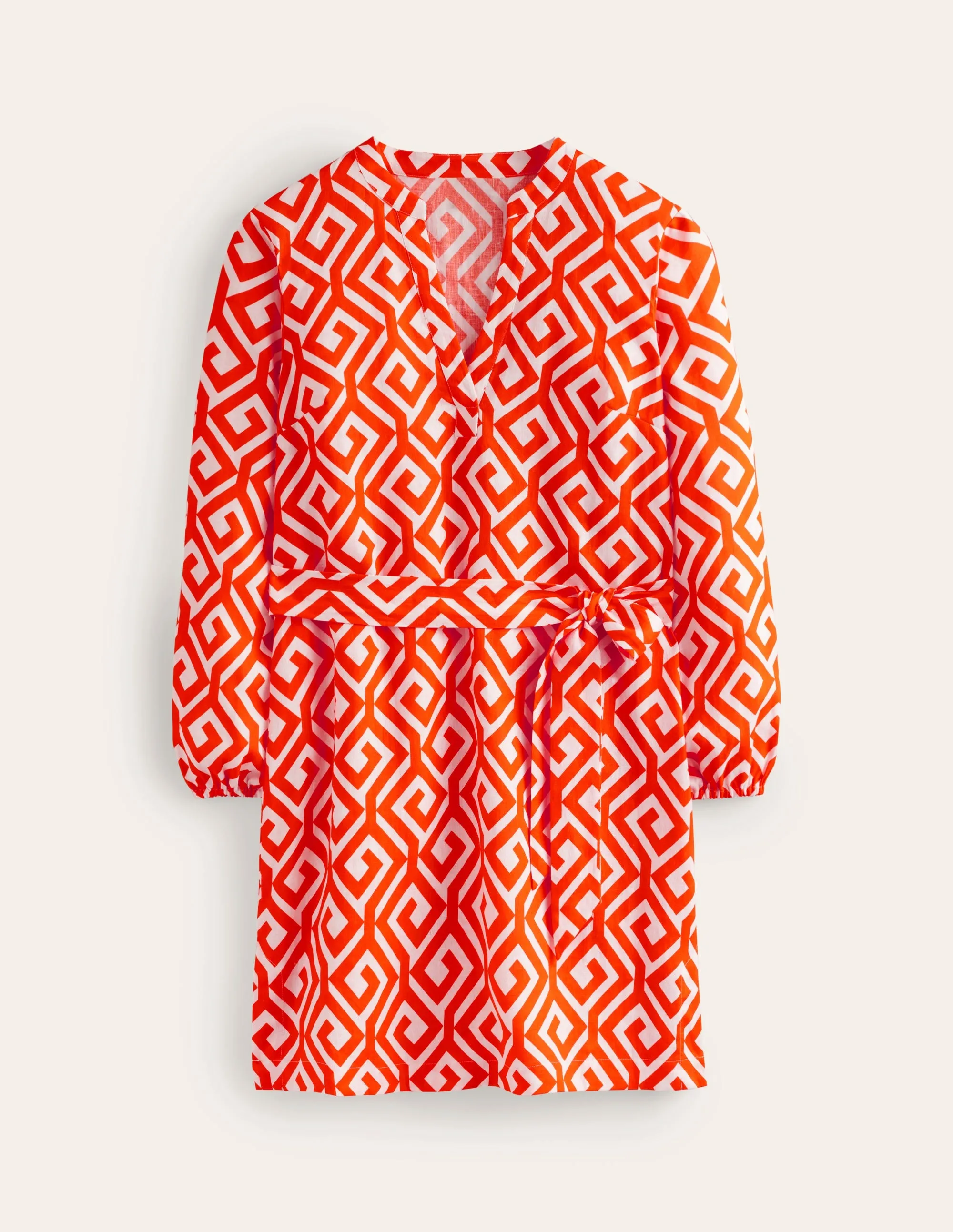 Cleo Linen Tie Waist Dress-Flame Scarlet, Maze