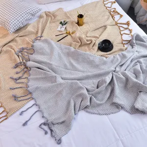 Cozy Wave Stripe Knit Throw Blanket - Brown & Gray
