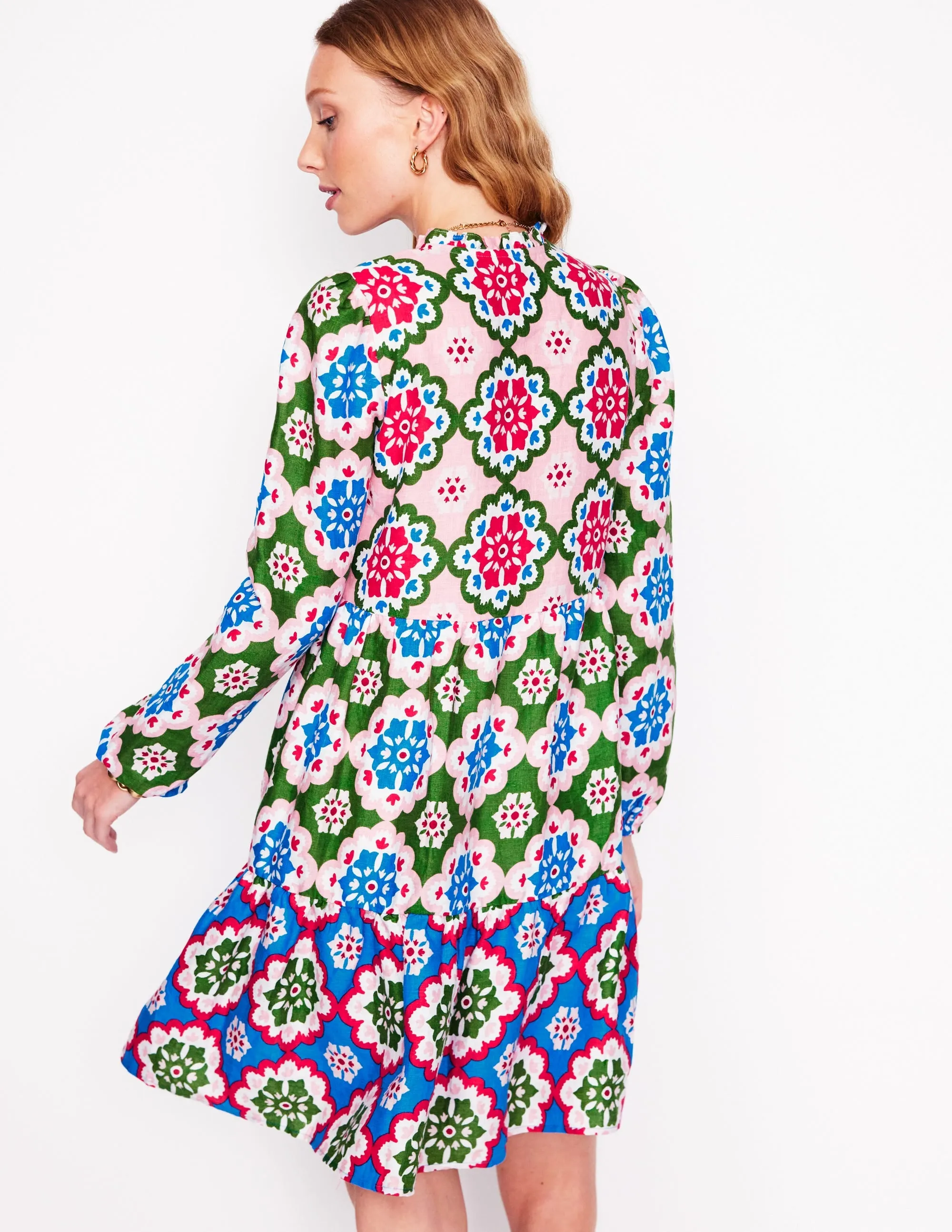 Esme Linen Short Dress-Multi, Bloom Geo