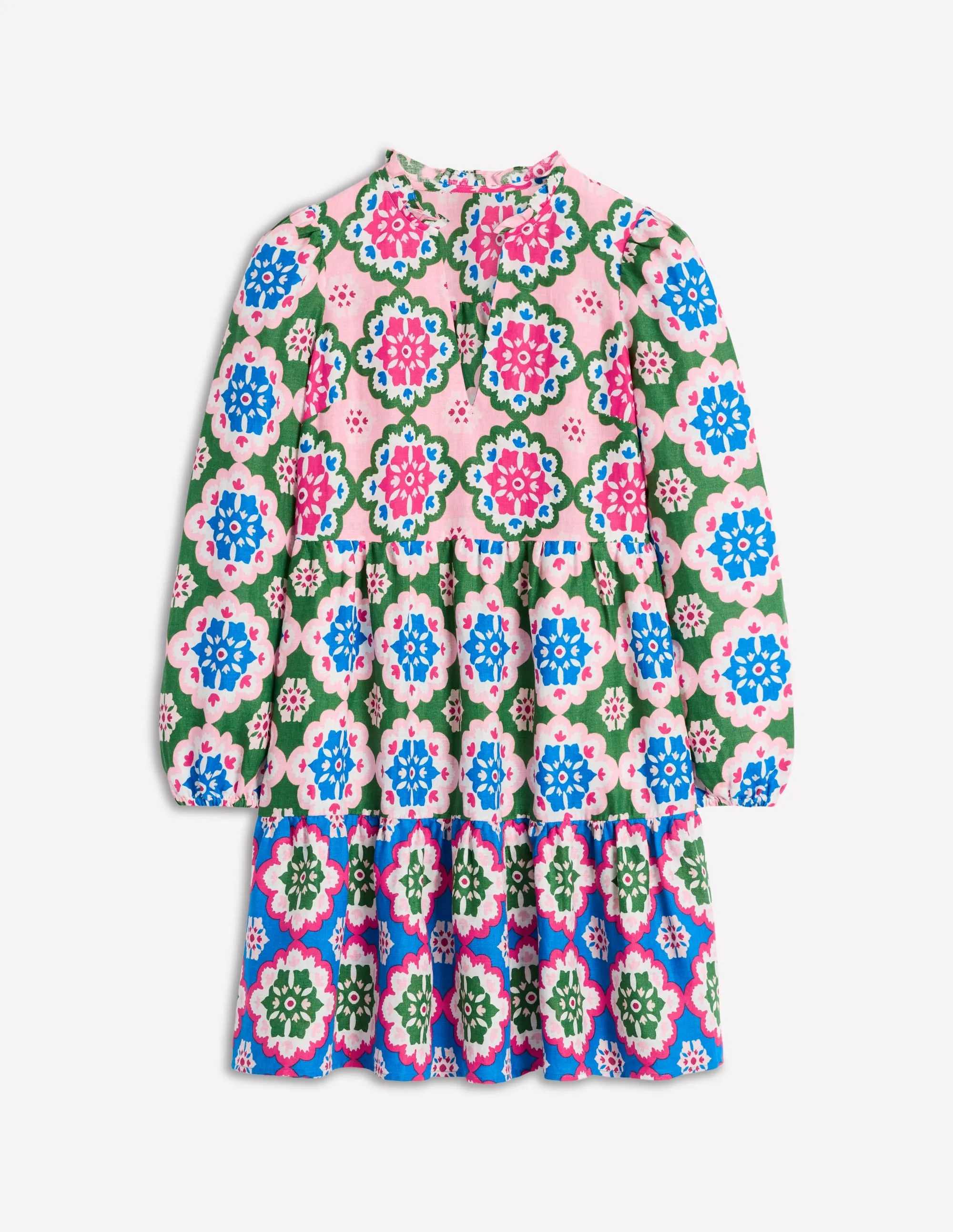 Esme Linen Short Dress-Multi, Bloom Geo
