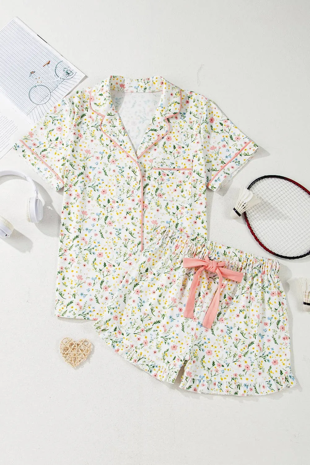 Floral Ruffled Shorts Pajama Set