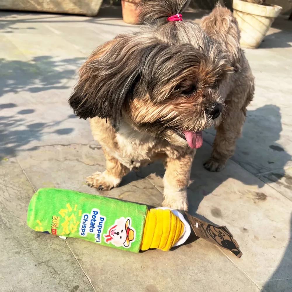 Goofy Tails Food Buddies Pupper Potato Chip Plush Toy for Dogs