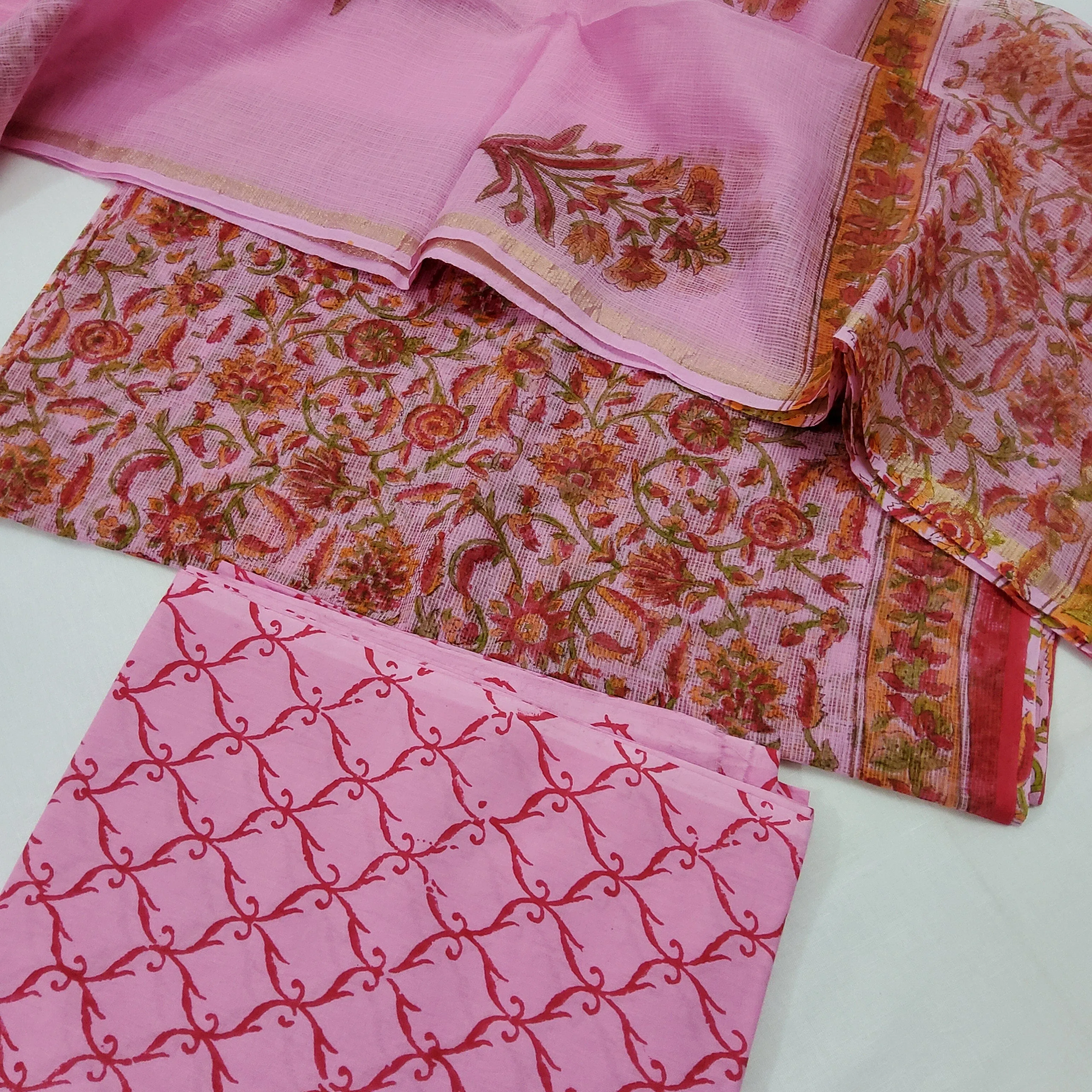 Hand Block Print Kota Doriya Dress Material