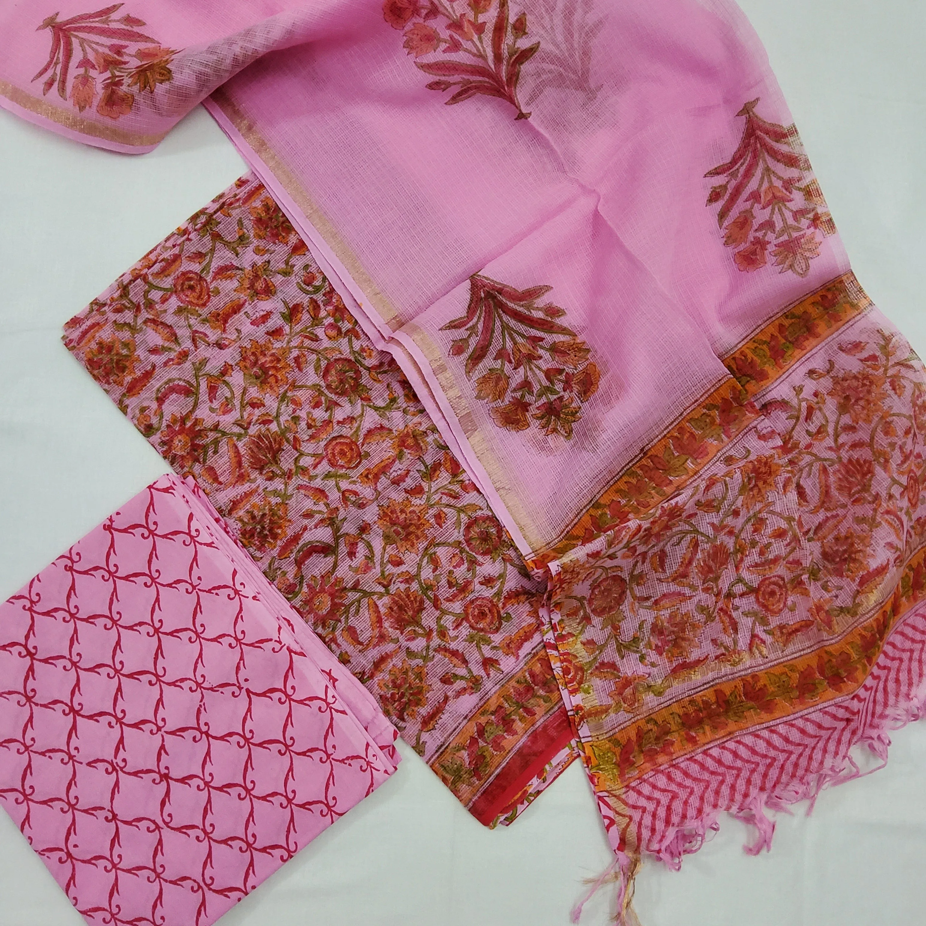 Hand Block Print Kota Doriya Dress Material