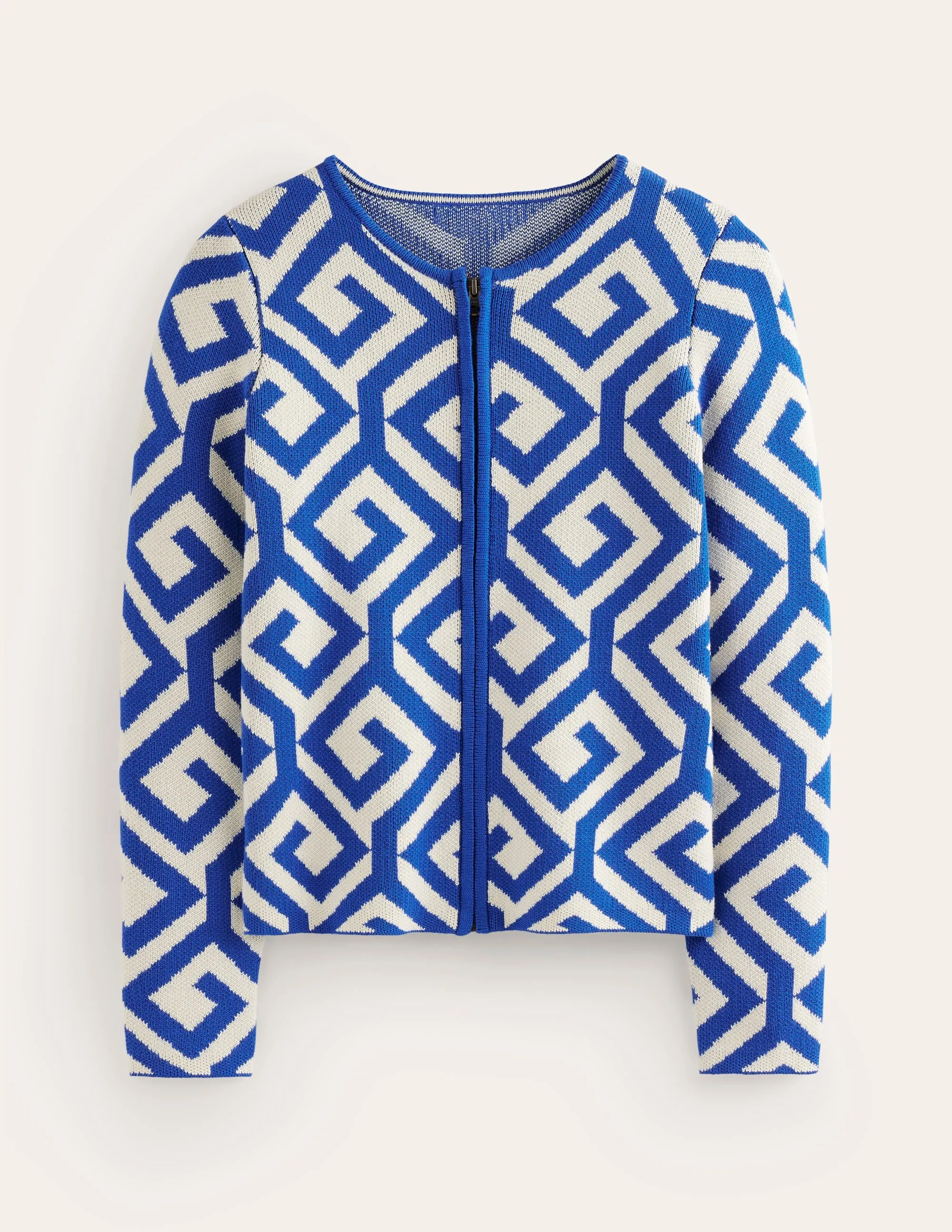 Jacquard Zip Up Cardigan-Mariner Blue, Maze