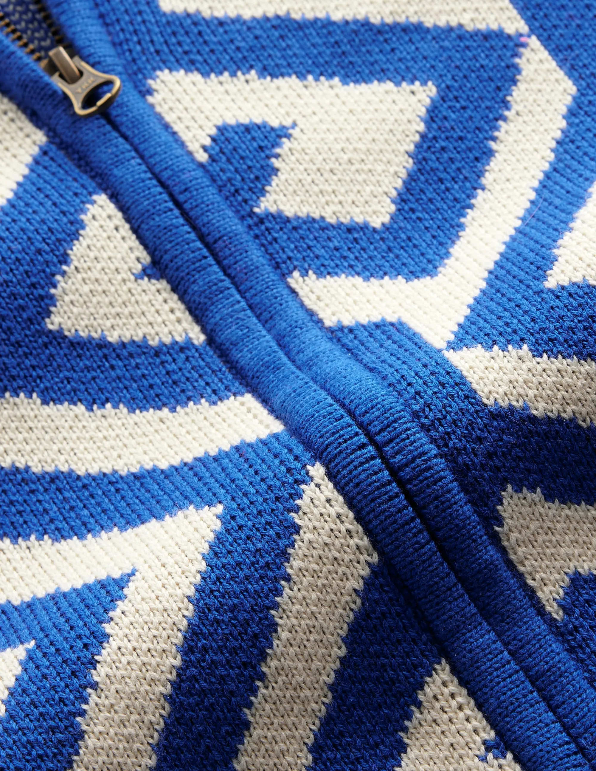 Jacquard Zip Up Cardigan-Mariner Blue, Maze