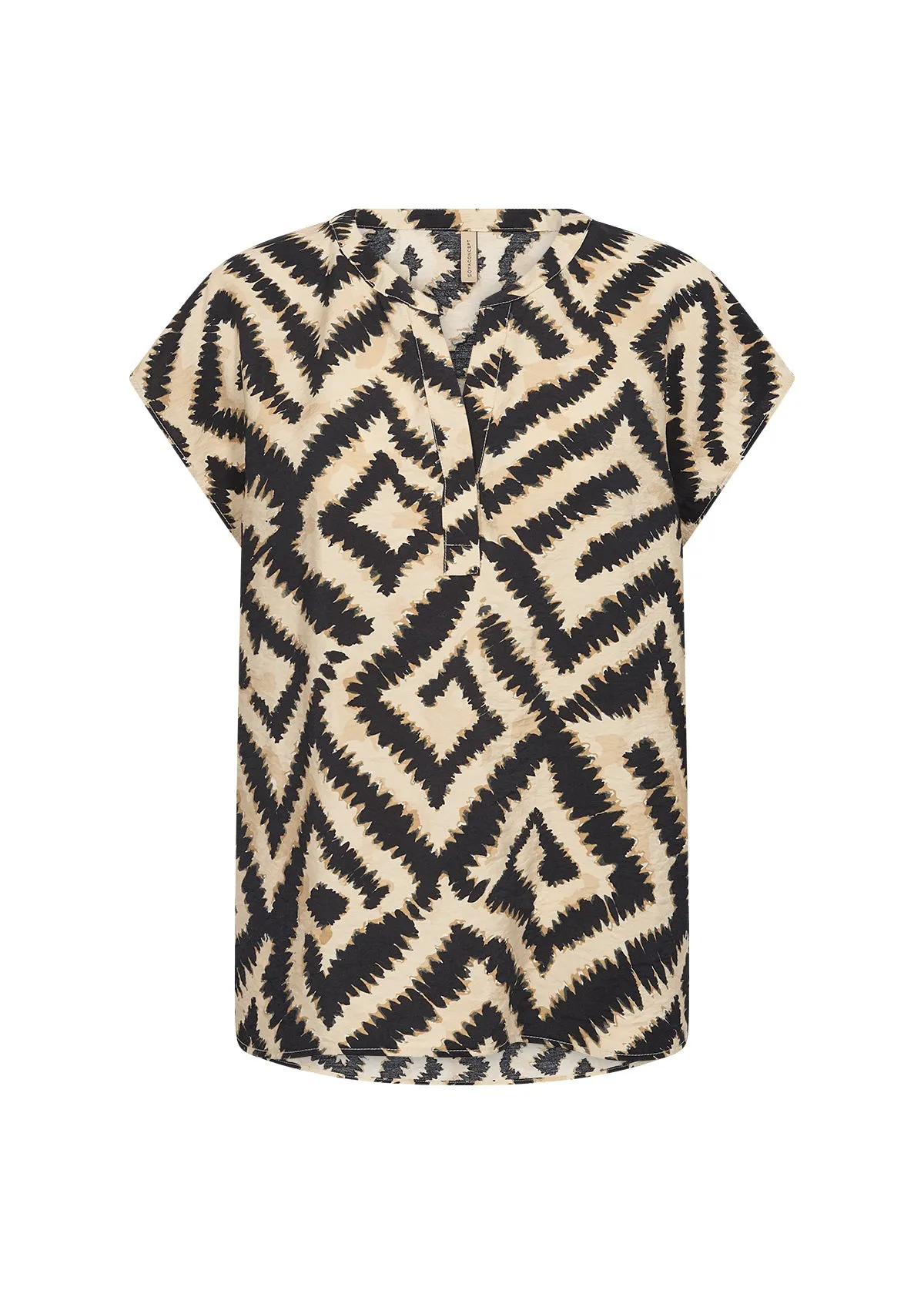 SAND COMBO BATIK MAZE SPLIT NECK TOP