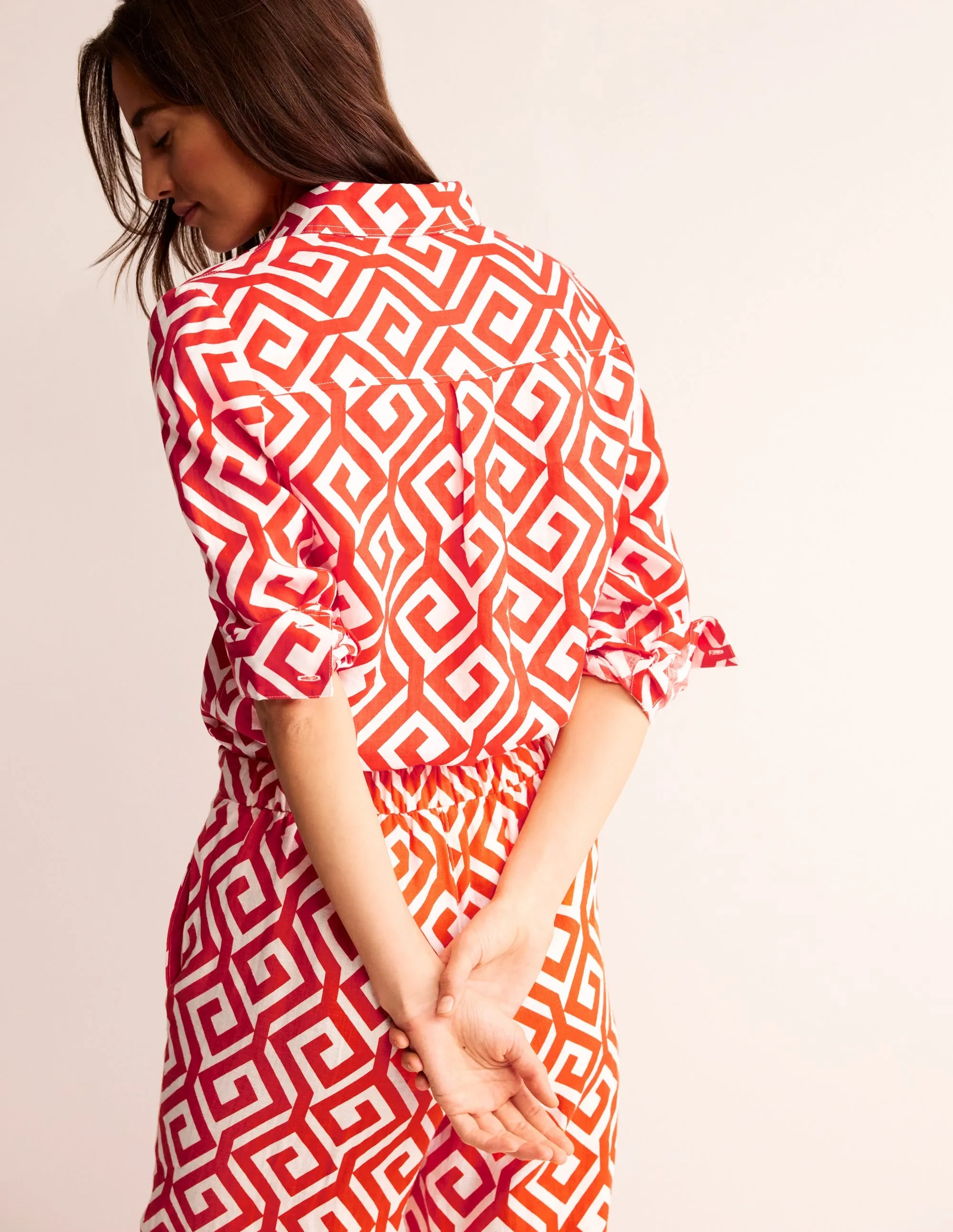 Sienna Linen Shirt-Flame Scarlett, Maze