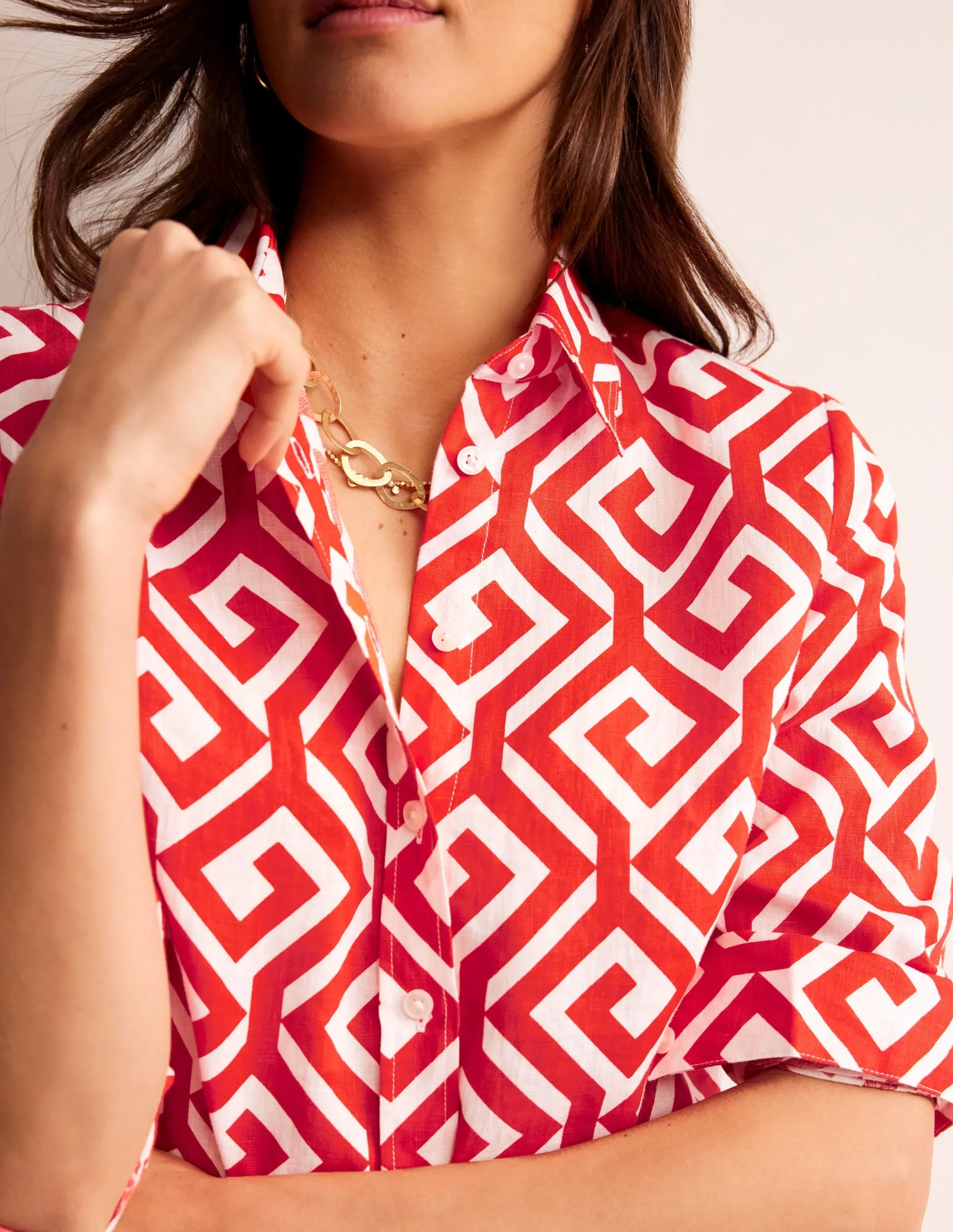 Sienna Linen Shirt-Flame Scarlett, Maze