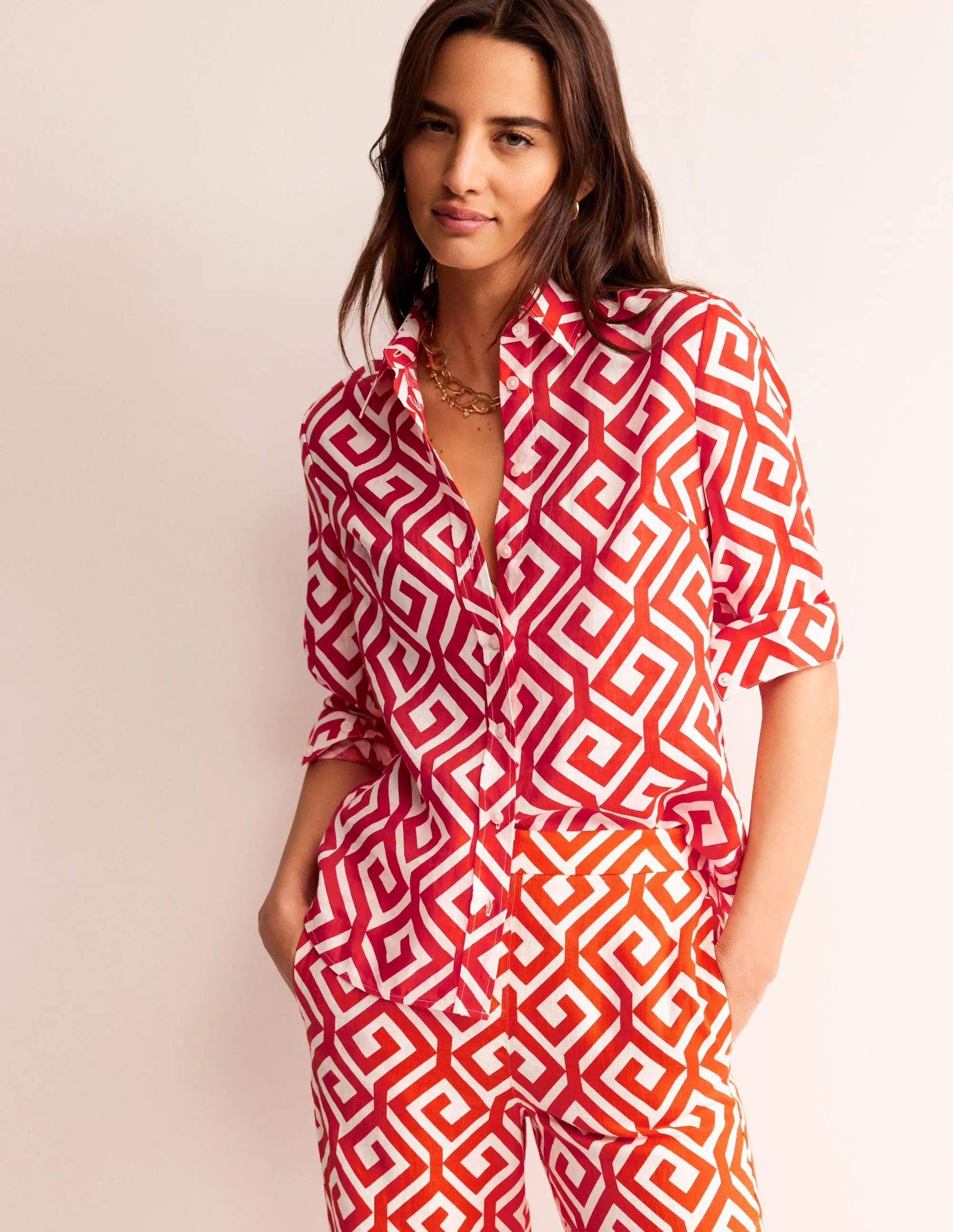 Sienna Linen Shirt-Flame Scarlett, Maze