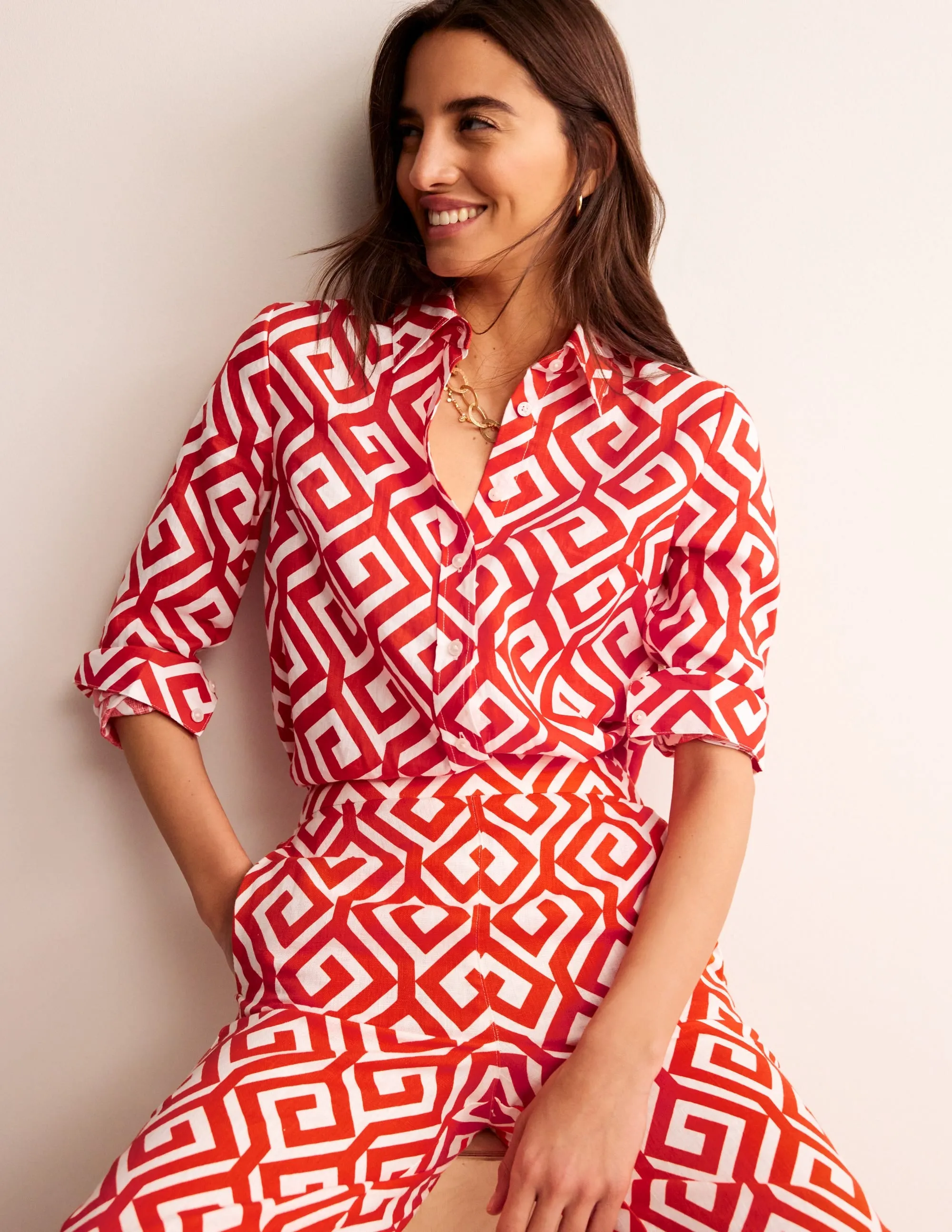Sienna Linen Shirt-Flame Scarlett, Maze
