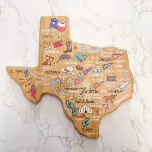 Texas State Shaped Cutting and Serving Board with Artwork by Fish Kiss