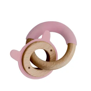 Wood Critter & Ring Teether - Pink