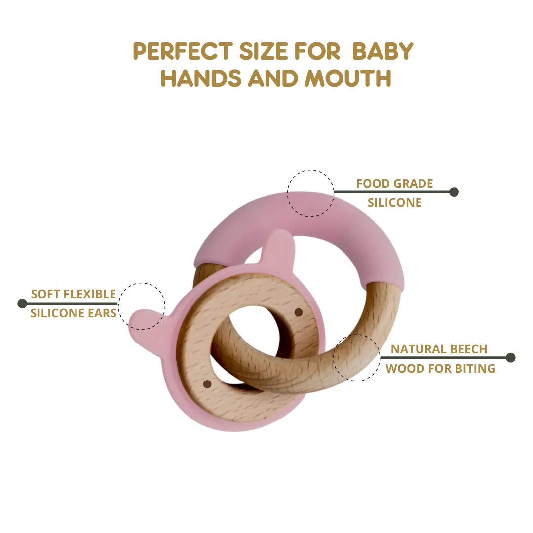 Wood Critter & Ring Teether - Pink